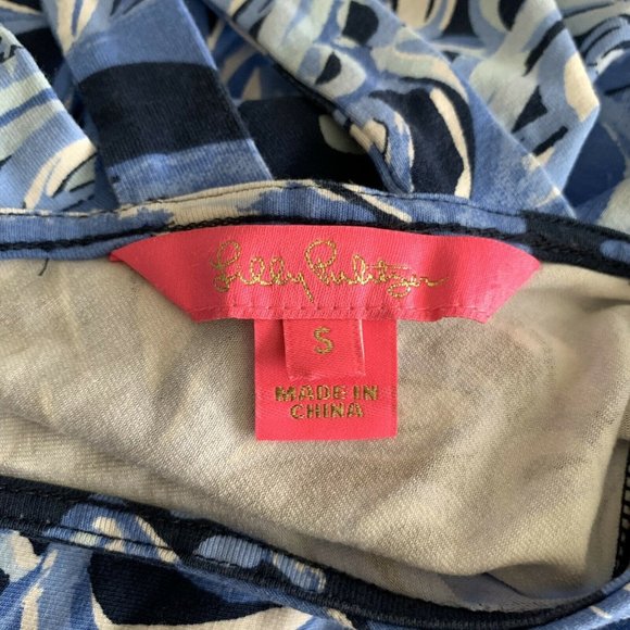 Lilly Pulitzer Shift Dress Short Ruffle Sleeves Blue Pink Tropical Print Size S - Picture 6 of 7